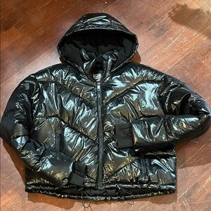 Love & Sports Glossy Black Puffer Jacket - Shiny Finish